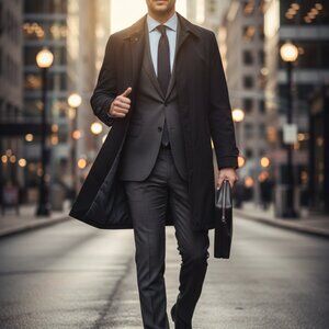 Hart Schaffner Marx Black Mac Coat - Size 40R - Classic & Sophisticated